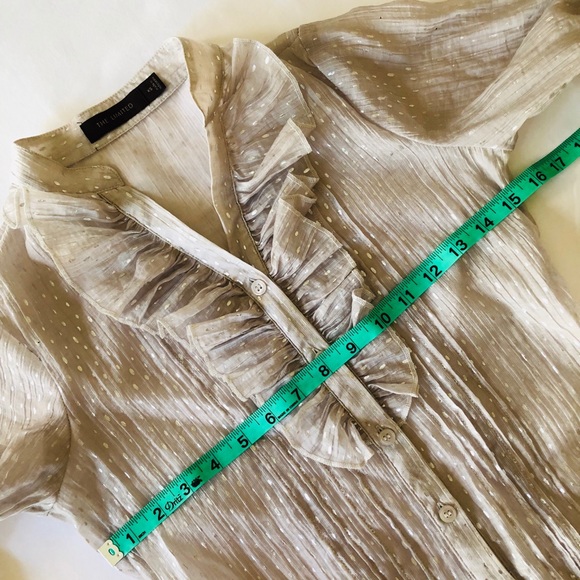 The Limited metallic silver polka dot tuxedo ruffle button down shirt size XS - Picture 2 of 3